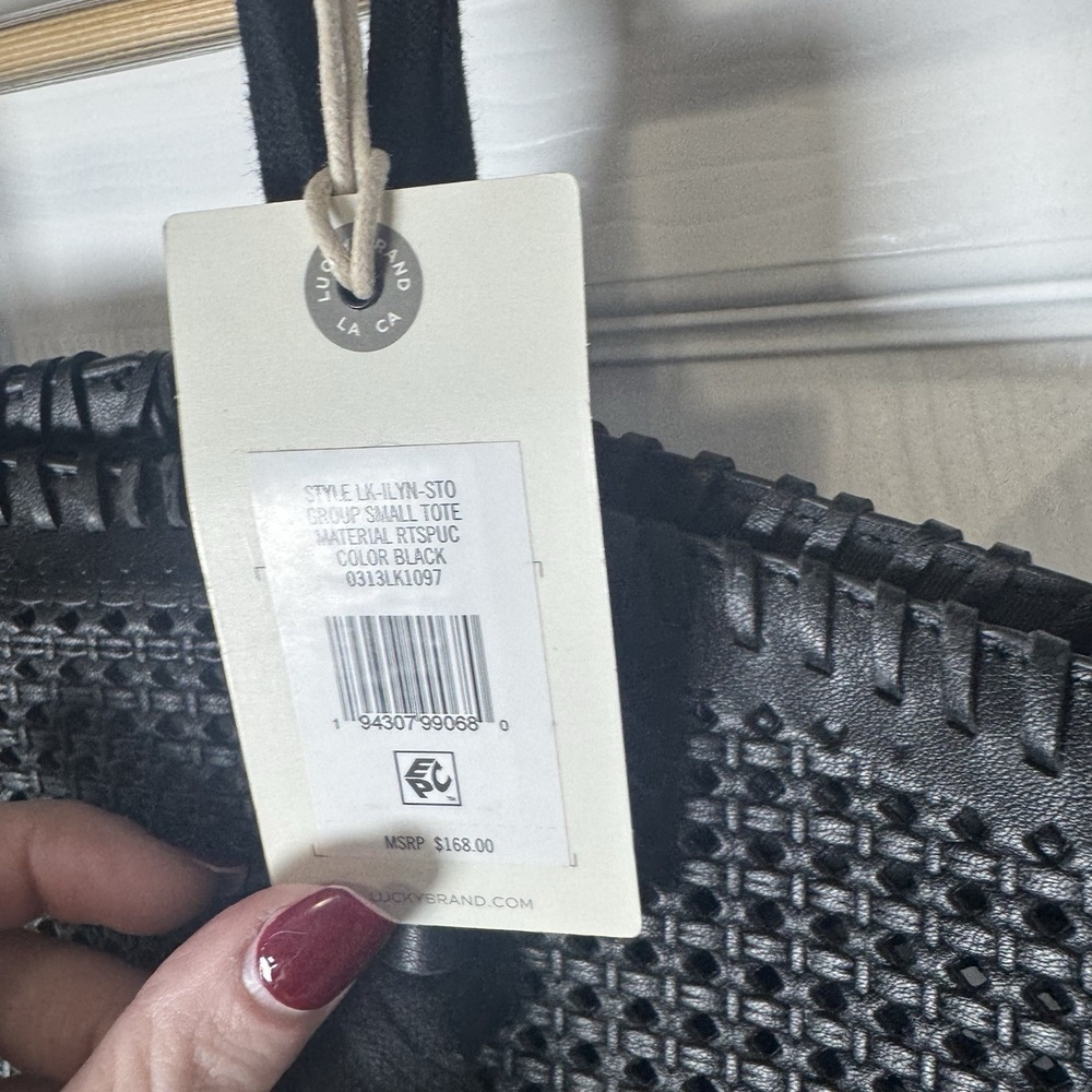 Lucky Brand Llyn‎ Black Perforated Leather Women Tote Handbag  NWT - Picture 4 of 7